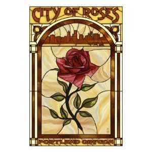  Rose and Skyline Stained Glass   Portland, Oregon Premium 