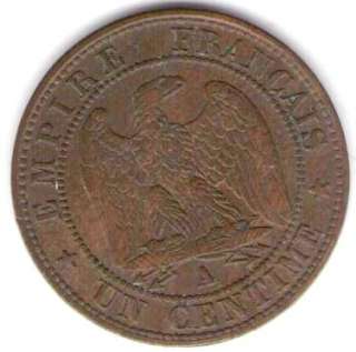 FRANCE COIN 1 CENTIME 1862 A XF+  