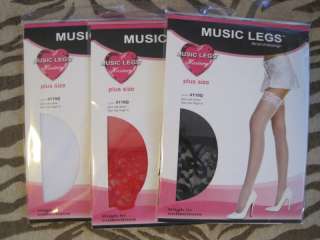PR MUSIC LEGS LACETOP STOCKINGS PLUS SIZE WHT BLK RED  