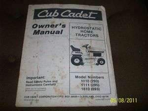 Cub Cadet 1110 1111 1610 Hydrostatic Tractor Manual  