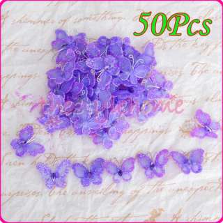 50 Glitter Stocking Butterfly Wedding/Craft Deco Purple  