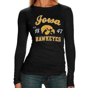  Iowa Hawkeyes Ladies Black Long Sleeve Tissue T shirt 