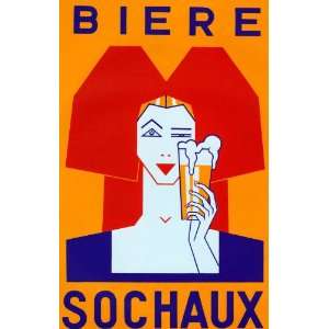  GLASS OF BEER BIERE SOCHAUX SMALL VINTAGE POSTER CANVAS 