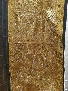 Large Chinese Antique Embroidered Couched Gold Thread Qing panel Silk 