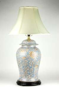 CERAMIC TABLE LAMP Chinese Hand Painted Blue Lotus 29  