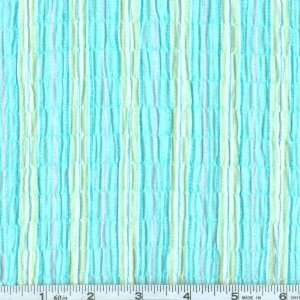  45 Wide Smocked Stripe Turquoise/Lime Fabric By The Yard 