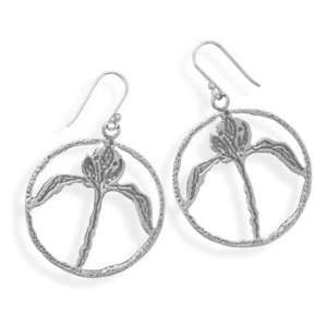  Oxidized Earrings with Iris Design 925 Sterling Silver 