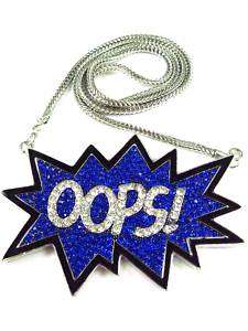 ICED OUT CHRIS BROWN OOPS PENDANT W/36 CHAIN BLUE  