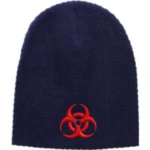 Biohazard Symbol Embroidered Skull Cap   Navy