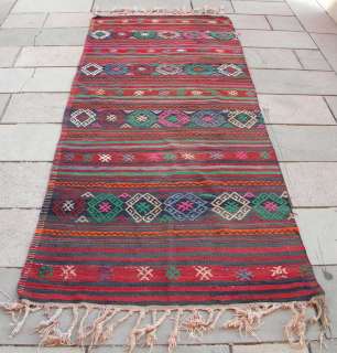   Rug 43 x 103 Hand Woven Sivas Wool Kelim Kilim Rug 110x262 cm  