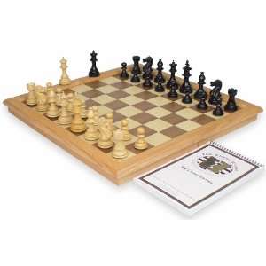  Royal Staunton in Ebonized Boxwood with Folding Chess Case 