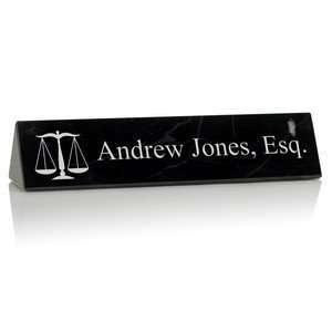   Personalized Black Marble Desk Nameplate for Lawyers