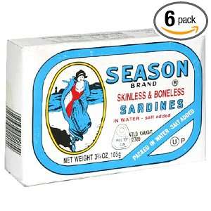 Season Skinless and Boneless Sardines in Water, 3.75 Ounce Tins (Pack 