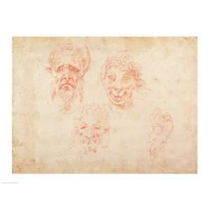  W.33 Sketches of satyrs faces   Poster by Michelangelo 