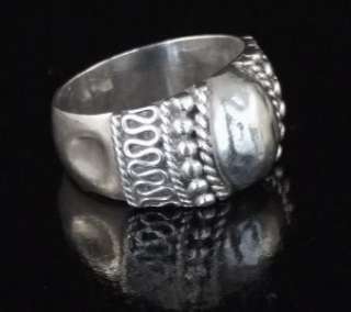 Bali Style Silver Ring Beaded Scroll Sterling Size 7.5  