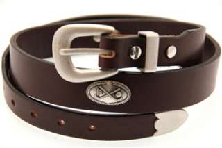 35mm Tapered Havana Bridle Leather Belt With Golf Club Concho Made in 