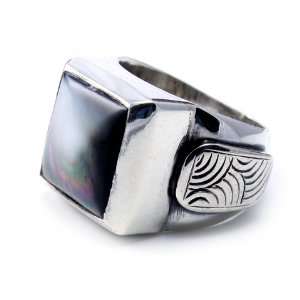  Handmade Silver Ring with Mother of Pearl Stone   Midnight 