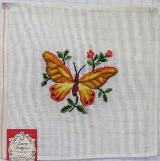 VINTAGE PRE WORKED NEEDLEPOINT CANVAS TAPESTRIES   BUTTERFLIES 
