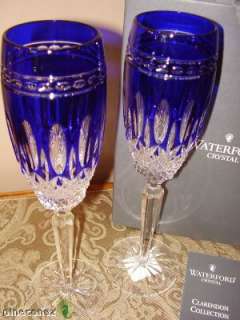 Waterford CLARENDON COBALT BLUE FLUTES CASED NEW IN BOX  