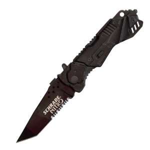   with Aluminum Handle and Coated Partially Serrated Tanto Blade, Black