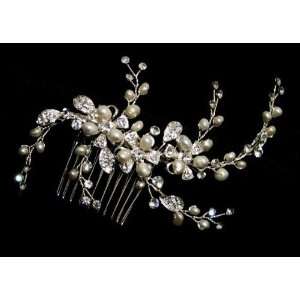 Bridal Wedding Comb Flower Blossoms Freshwater Pearl Swirls with 