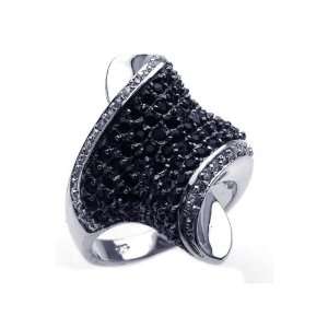 Sterling Silver Black CZ Wave Design Ring Size 9 Jewelry