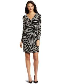   West Dresses Womens Stripe Printed Jersey Faux Wrap Dress Clothing