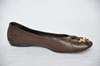 LOUIS VUITTON Brown Leather Ballerina Ballet Flat Shoes+Flower Charms 