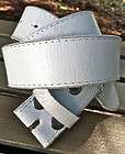 BELT STRAP SNAP ON WHITE DISTRESSED LEATHER UNISEX 1.5