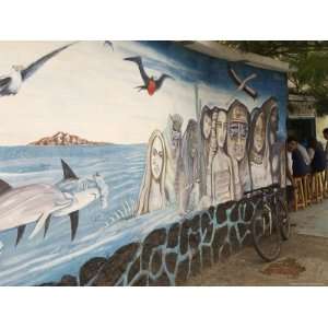 Mural Painting of People and Wildlife Near a Sidewalk Cafe Stretched 