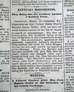 1881 NEWSPAPER Kentucky Moonshiners War JOHN MORGAN Nashville TN Old 