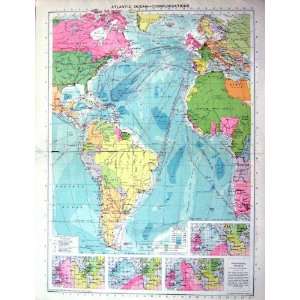  Antique Map Atlantic Ocean Communications Isochronic 