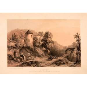  1849 Stone Lithograph Sunset Henry Twining Countryside 