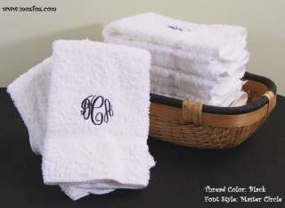   Personalized Monogrammed WHITE Wash Cloths 100% Combed Cotton  