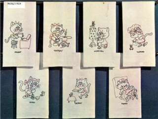 9524 Hand Embroidery Comical Kittens Days of the Week  