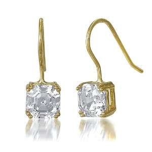  14K Gold Vermeil Asscher Cubic Zirconia CZ Dangle Earrings 