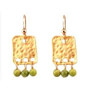  Yellow Gold Vermeil Rectangle Earrings with Semi Precious 