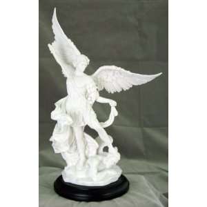  10.5 Veronese St. Michael White Resin on Black Wood Base 