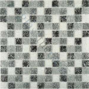   & Grey Mixed 1 x 1 Black Shattered Glass Glossy Glass Tile   15704