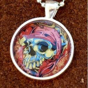   goth pendant Necklace Sugar Skull Day of the Dead Zombie tattoo biker