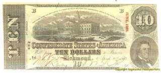CIVIL WAR CONFEDERATE STATES OF AMERICA 1863 TEN DOLLAR NOTE  