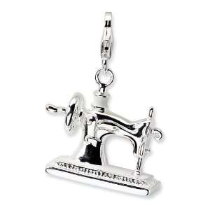   Silver 3 D Enameled Sewing Machine w/Lobster Clasp Charm Jewelry