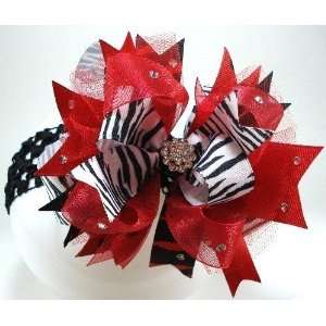  Red Black Zebra Boutique Bling Bow 