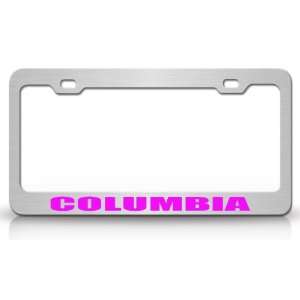 COLUMBIA Country Steel Auto License Plate Frame Tag Holder, Chrome 