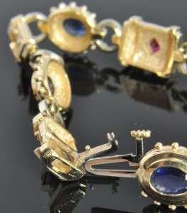   05 CT Natural Sapphire Ruby Byzantine Chain Link Bracelet Heavy  