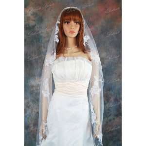    1T White Cathedral Mantilla Beaded Lace Wedding Veil Beauty