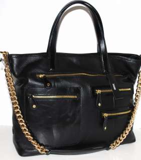 AUTHENTIC DKNY Pockets Black Leather Bag Purse Tote Satchel Handbag 