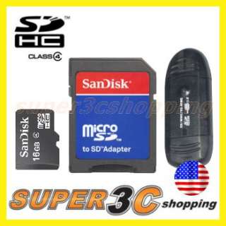 Sandisk 16GB Micro SDHC SD HC Class 4 Memory Card with Adapter + USB 2 