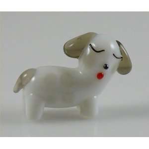  Puppy Dog glass miniature figurine, White Glass Body with 