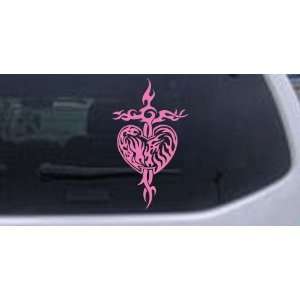 Tribal Heart and Cross Car Window Wall Laptop Decal Sticker    Pink 